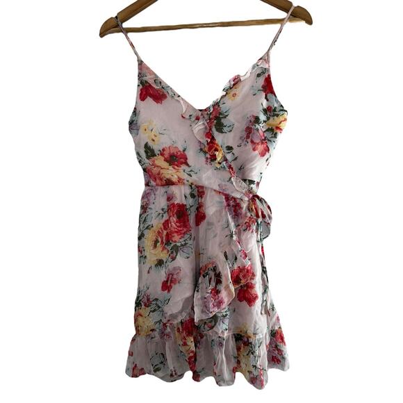 Abercrombie & Fitch Floral Mini Dress Size SMALL Babydoll Ruffle Romantic Pink - Picture 9 of 9